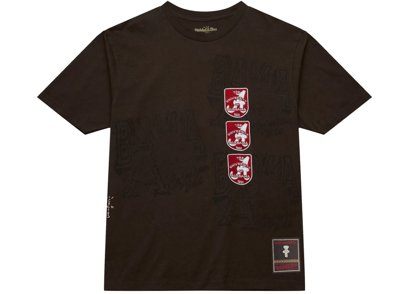 Travis Scott x Mitchell & Ness Alabama Crimson Tide Seal T-Shirt Brown